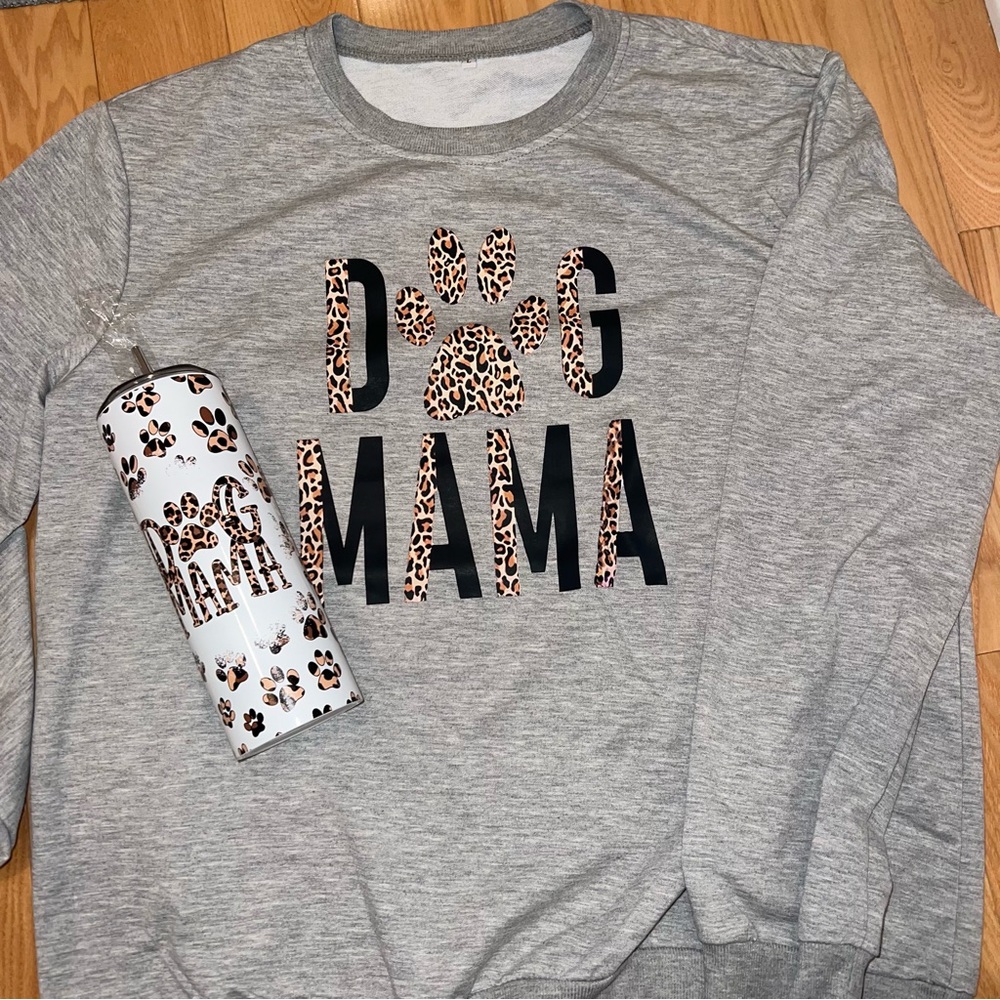 Grey Dog Mama Sweatshirt with matching 20oz Dog Mama cup